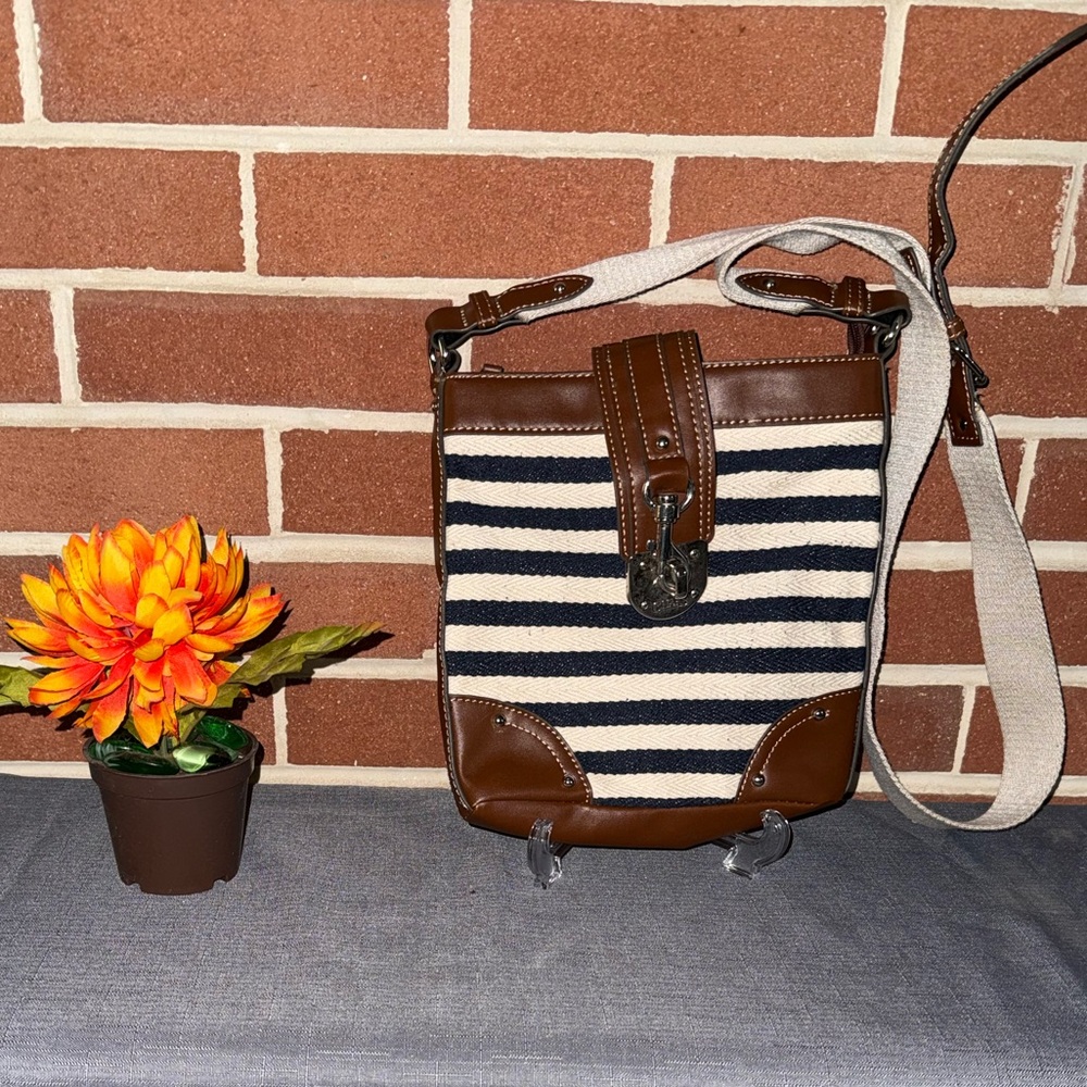 Chaps Purse Navy and Cream Striped Crossbody Bag